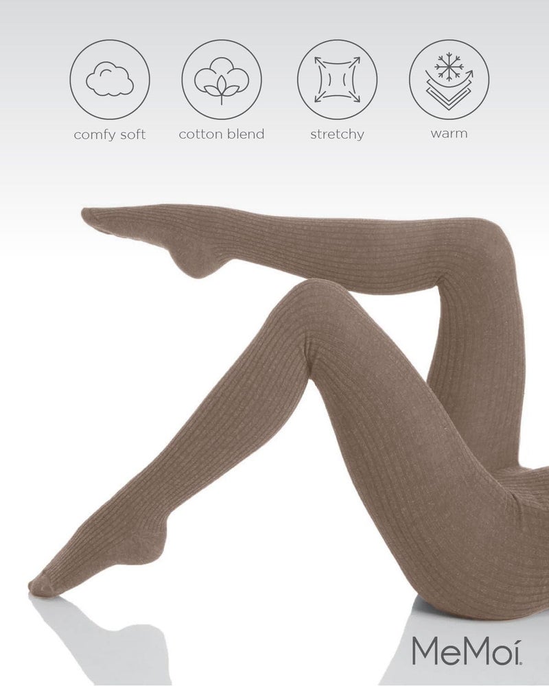 MeMoi Quality Fuzzy Winter Sweater Rib Tights, Size M/L, color Lt Taupe Heather - Image 5